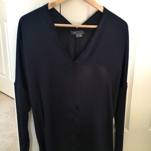 Vince Navy Silk Front Light Wool Back Blouse